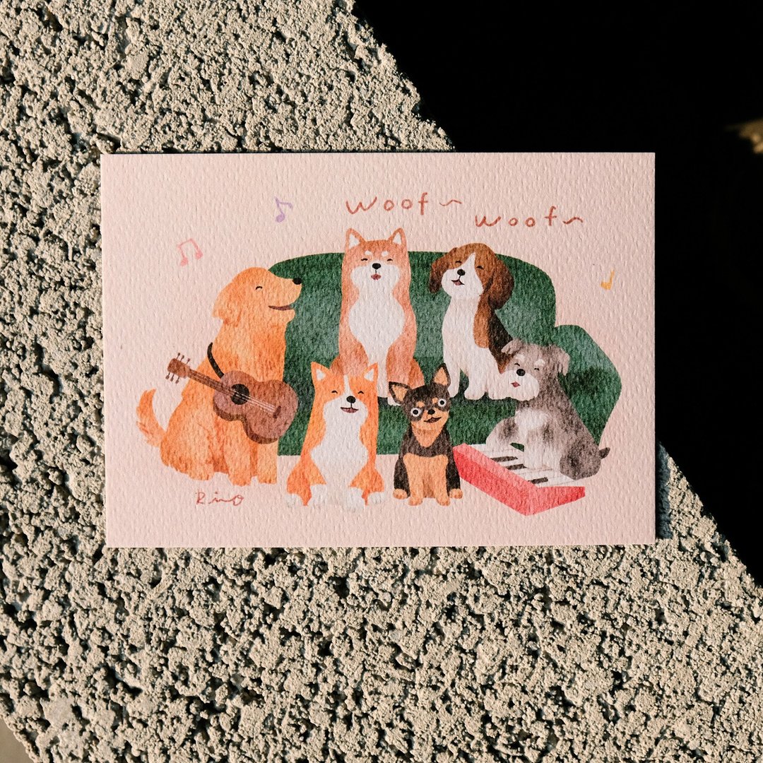 明信片 - 狗狗一齐唱 - 卡片/明信片 - 纸 白色