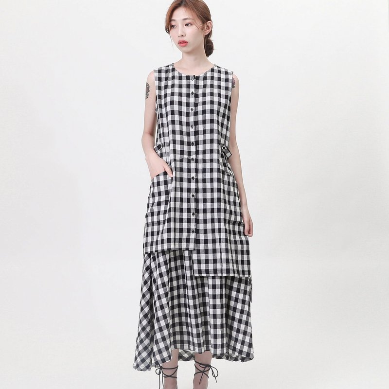 Reflection_映像无袖洋装_9SF108_黑白格纹 - 洋装/连衣裙 - 棉．麻 多色
