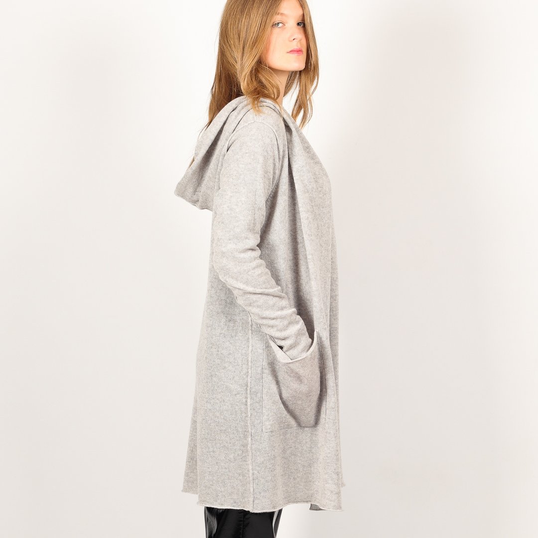 100% cashmere open front wrap knit womens cardigan jacket sweater ALETHE - 女装针织衫/毛衣 - 其他材质 灰色
