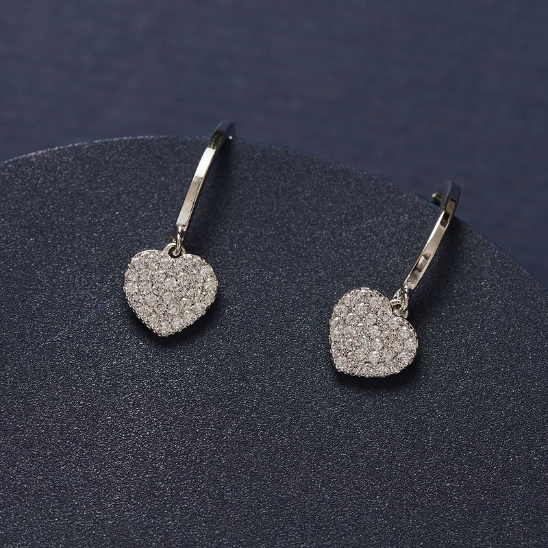 爱心细闪微镶钻耳环 轻珠宝 耳环 - 耳环/耳夹 - 铜/黄铜 银色