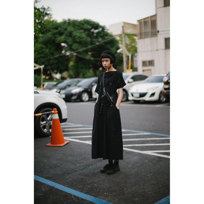 不对称造型吊带裤 - 背带裤/连体裤 - 聚酯纤维 黑色