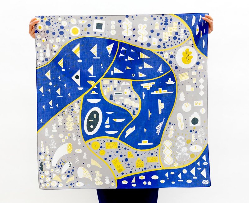 Stockholm Blue Furoshiki Scarf - 丝巾 - 棉．麻 蓝色