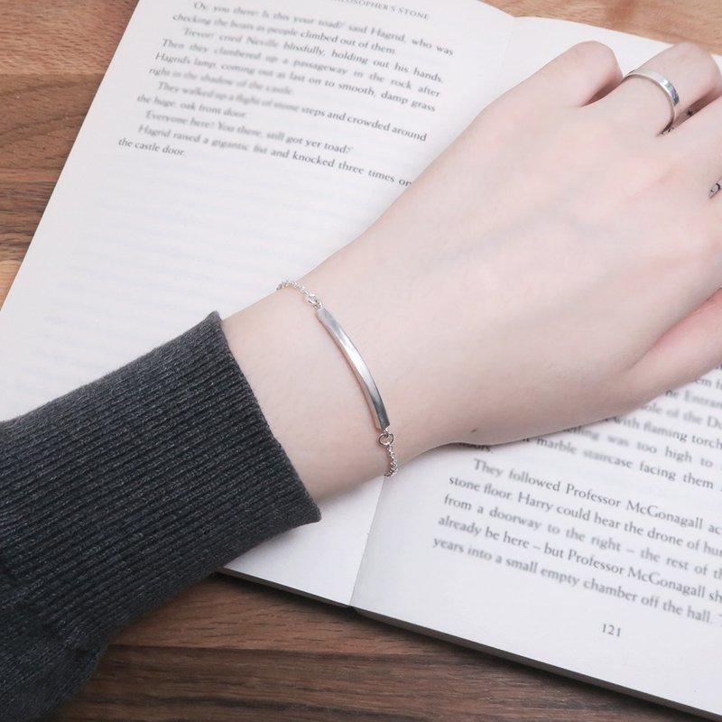 极简方线纯银手链 清新简约百搭设计 925纯银手链 - 手链/手环 - 纯银 银色