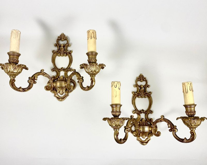 一对 20 世纪 60 年代比利时复古镀金青铜烛台壁灯 - 灯具/灯饰 - 其他金属 金色