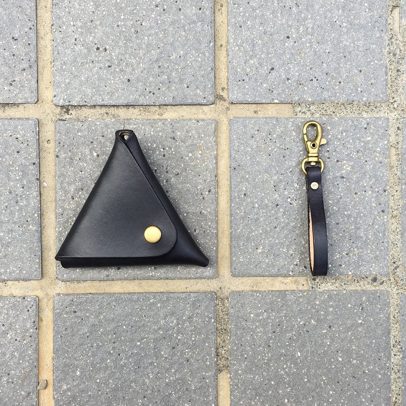 御饭团包/三角零钱包/黑 - 零钱包 - 真皮 黑色