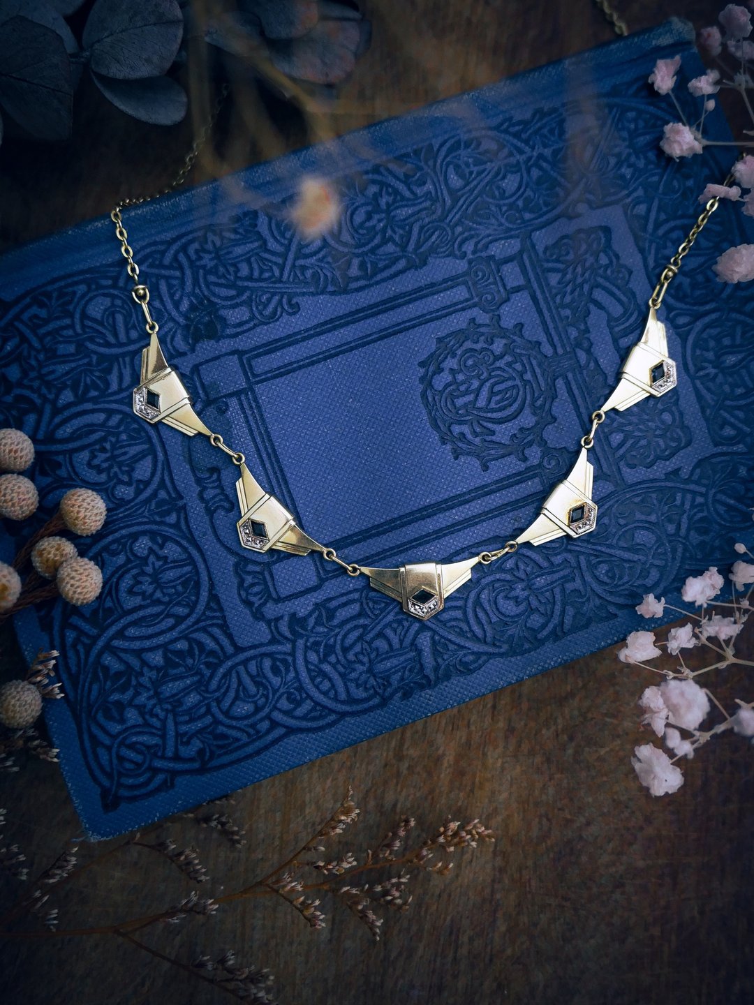 Fix 金银双色蓝宝几何旗帜项链－法国古董首饰 Vintage Jewelry - 项链 - 其他金属 