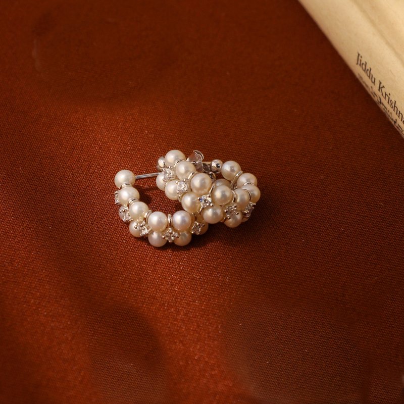 复古星芒 S925纯银珍珠耳环 - 耳环/耳夹 - 珍珠 白色