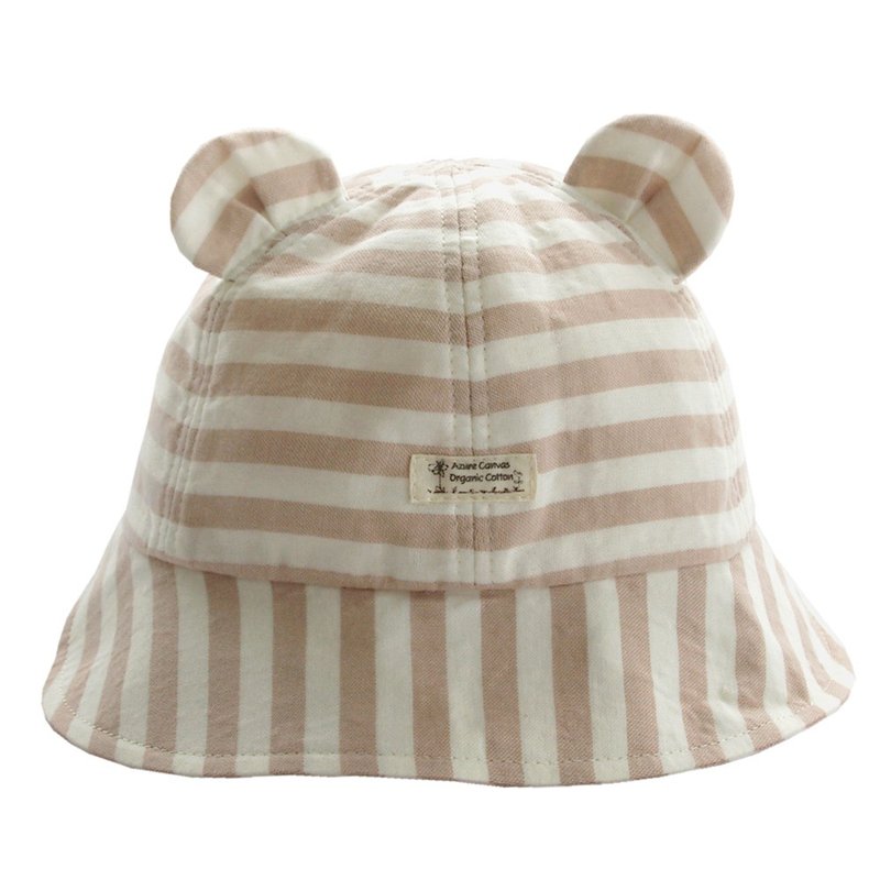 有机棉柔纱熊耳渔夫帽-褐条 - 婴儿帽/发带 - 棉．麻 