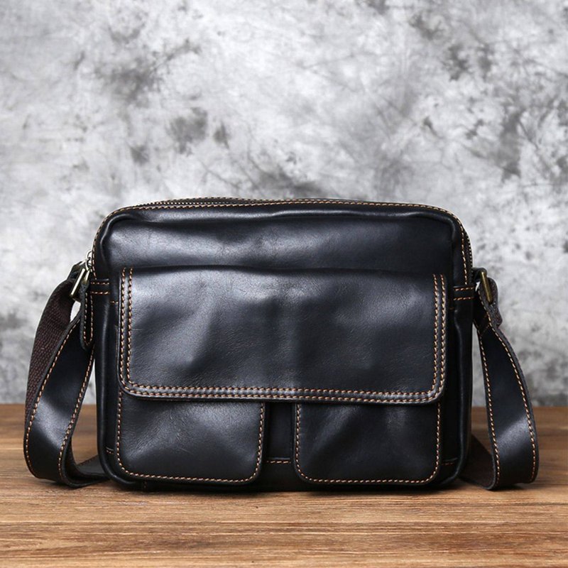 真皮休闲斜挎包 男士单肩包 - 侧背包/斜挎包 - 真皮 红色