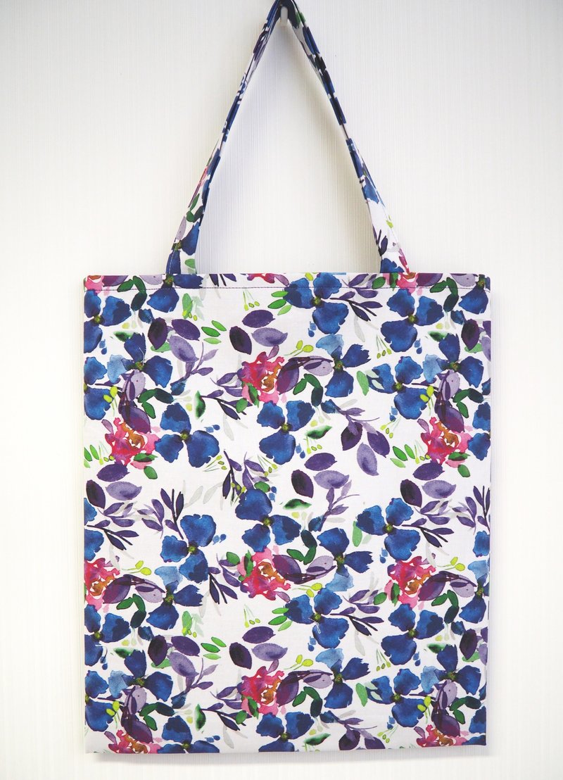 印花布 tote bag 肩背包 肩袋 独特 - 侧背包/斜挎包 - 棉．麻 蓝色