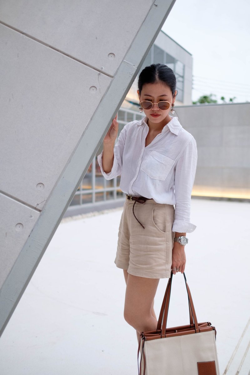 Hemp Short Pants - Latte - 女装短裤 - 其他材质 卡其色