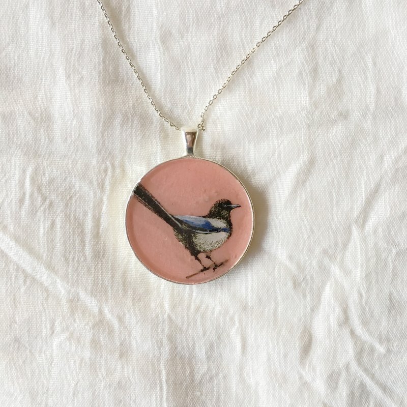 喜鹊_粉红色_银色合金底座_圣诞礼物 - 项链 - 其他金属 粉红色