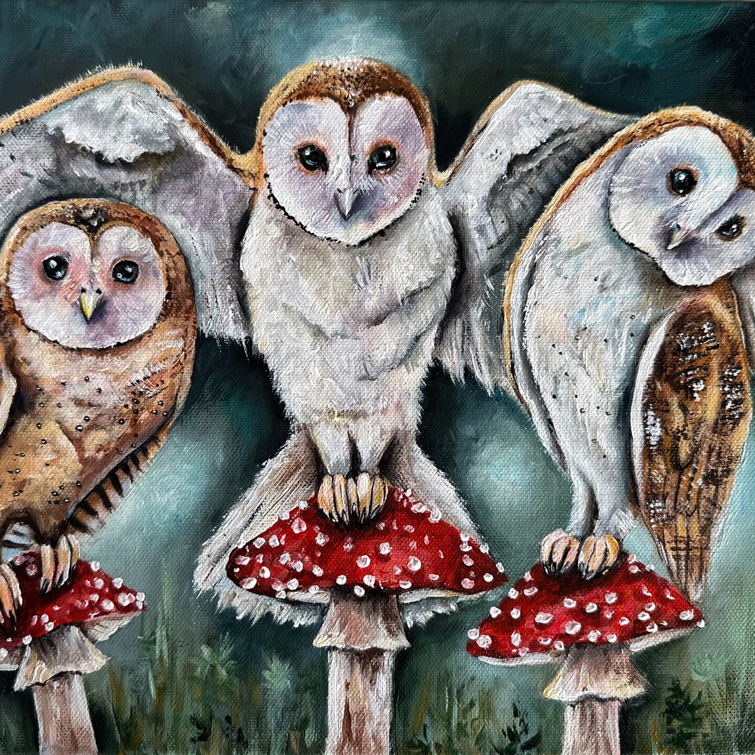 谷仓猫头鹰原创帆布画，雀墙艺术，猫头鹰墙壁装饰动物画 - 墙贴/壁贴 - 棉 多色