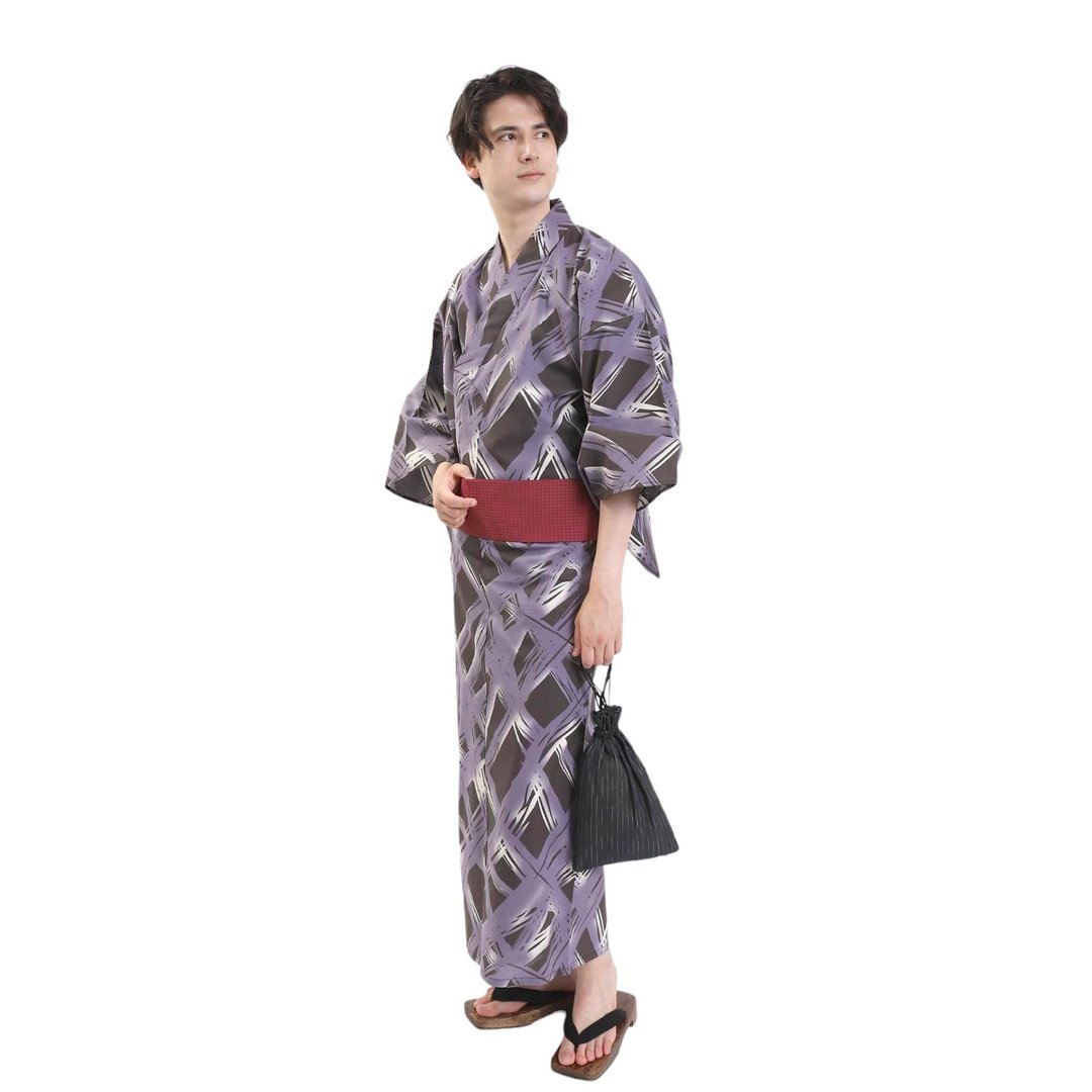 日本 和服 男士 绵 浴衣 腰封 2 件 套组  S M L Z32-09C - 其他 - 棉 卡其色