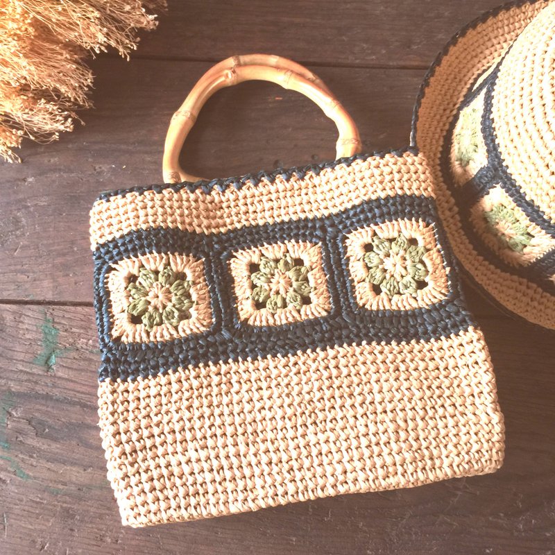 憨与慢需要学习编织散步提包/纸拉菲草/提袋     绿色系 - 手提包/手提袋 - 纸 卡其色