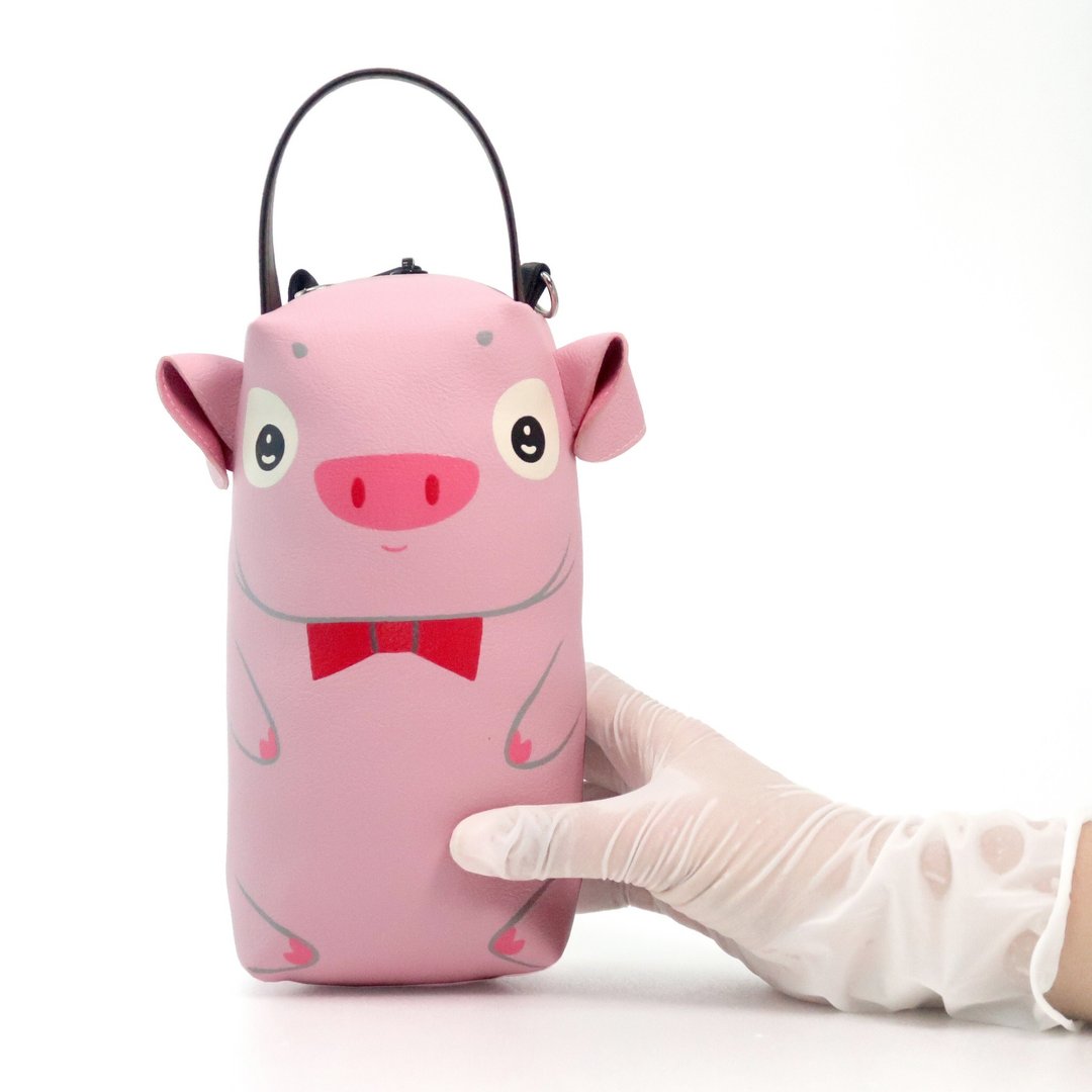 【雙11折扣】Pink pig pencil pouch bag,make up case, handmade bag for every day essent - 其他 - 人造皮革 粉红色