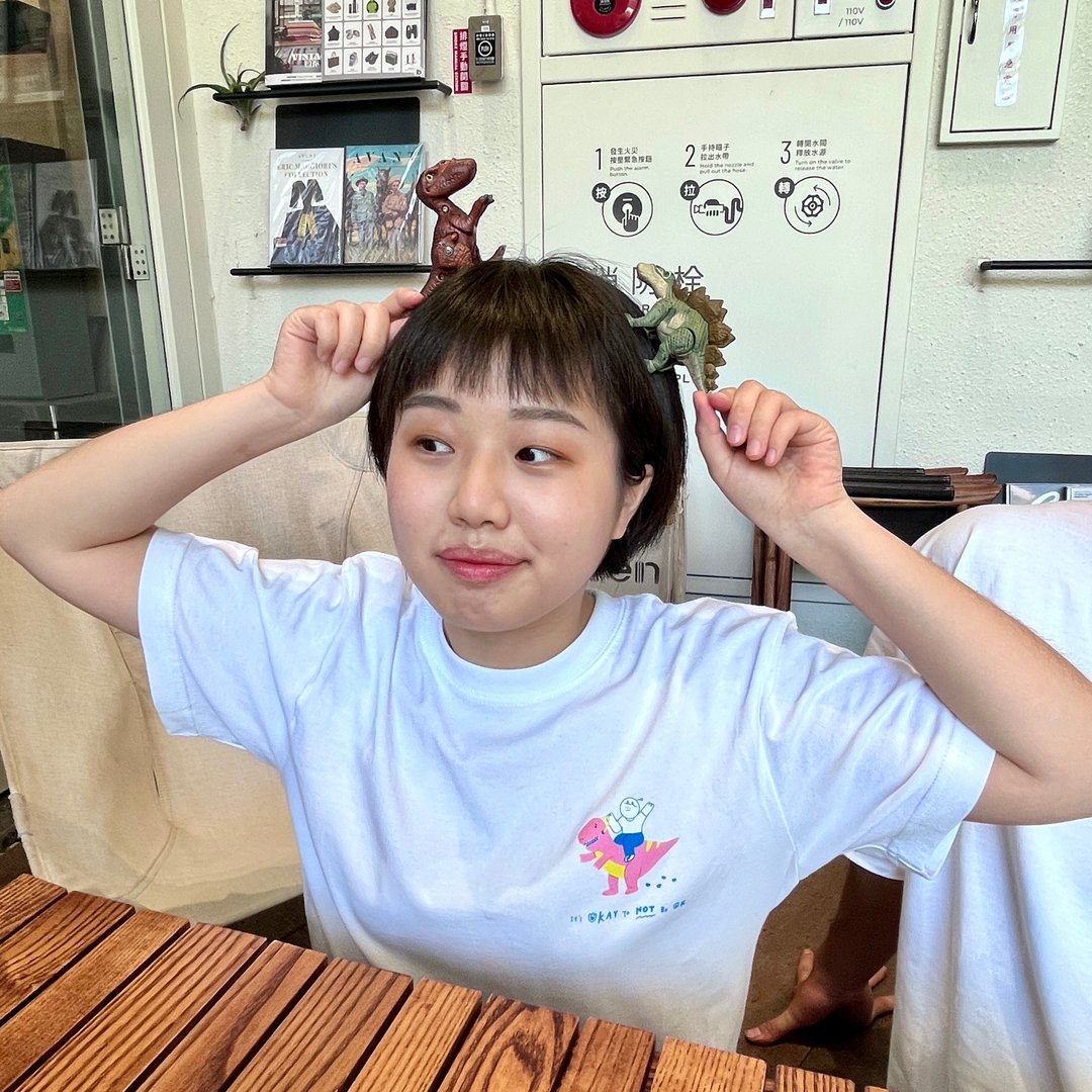 不OK也可以 | 恐龙插画可爱T-shirt | 彩色图案款 - 女装上衣 - 棉 