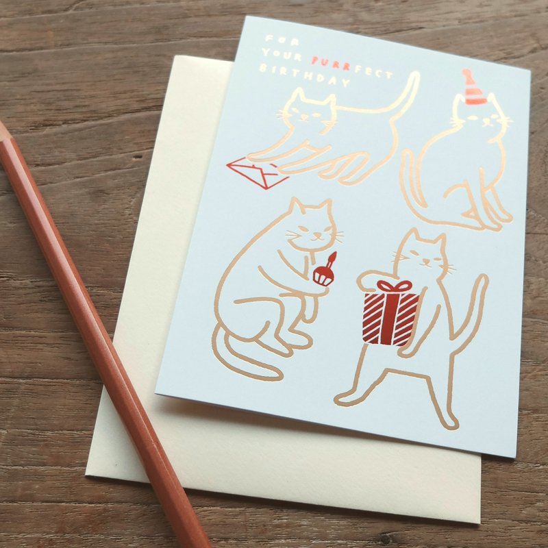 Purrfect Birthday 生日祝福卡 - 卡片/明信片 - 纸 金色
