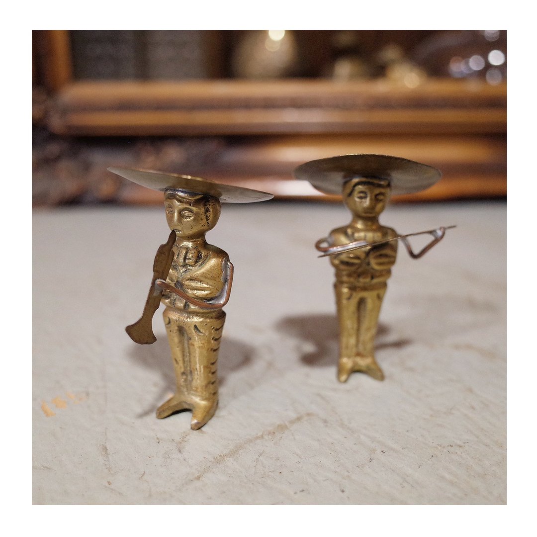 墨西哥老件。黄铜乐手小雕像摆件.高约 6.5cm.1950-70 年代。一组 - 摆饰 - 铜/黄铜 