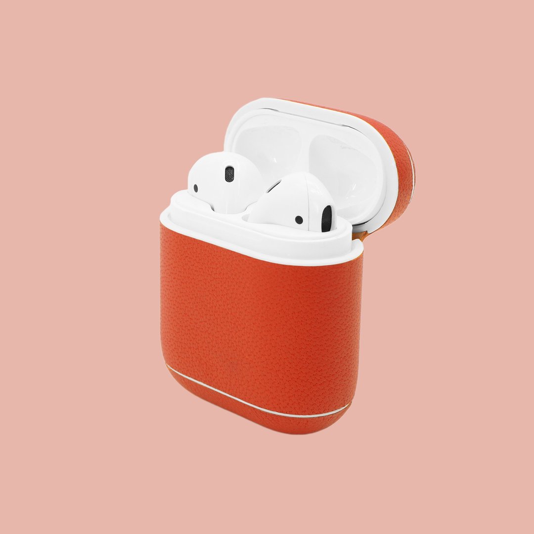 【换季特卖】真皮橙色橘色马卡龙AirPods收纳皮套/AirPod保护套 - 数码小物 - 真皮 红色