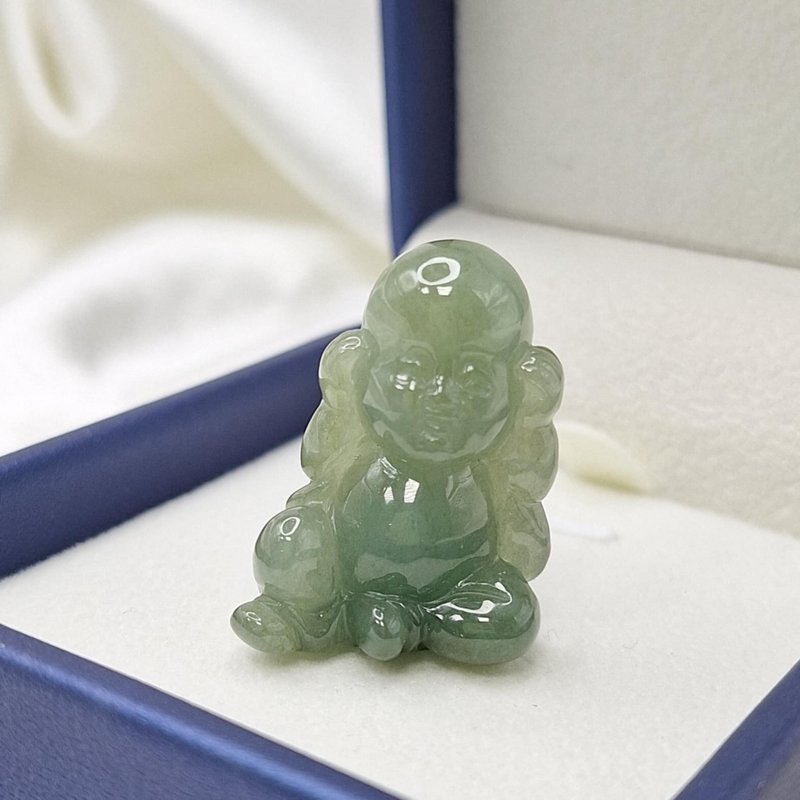 老种料 油绿 浅油清 不听小童子 摆件 | 天然缅甸玉A货翡翠 - 项链 - 玉石 