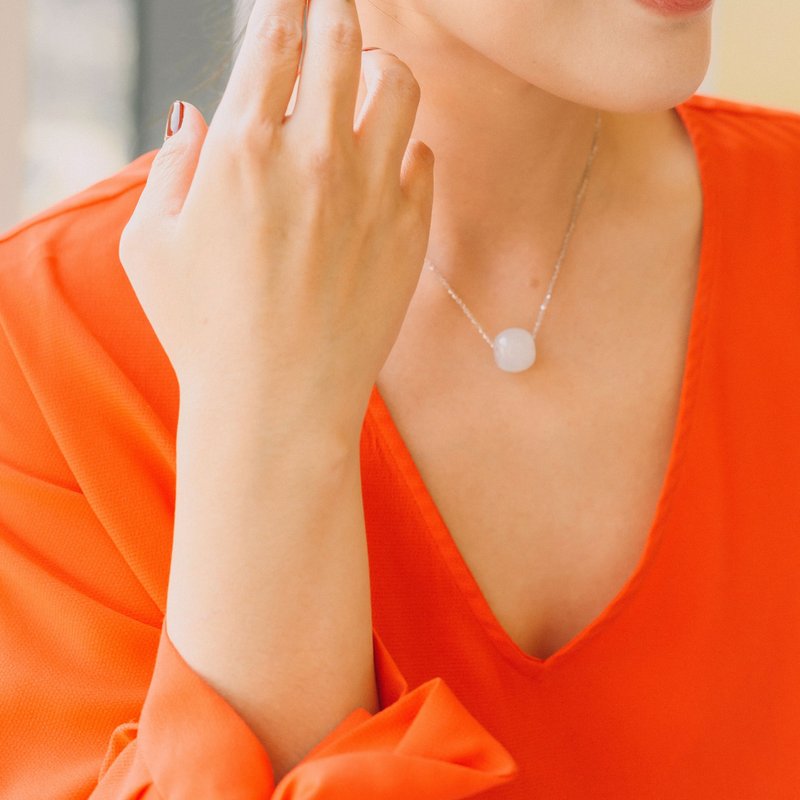 白翡翠平安扣翡翠项链 顶级白玉 | 925纯银 | 天然翡翠 | 送礼 - 项链 - 玉石 白色