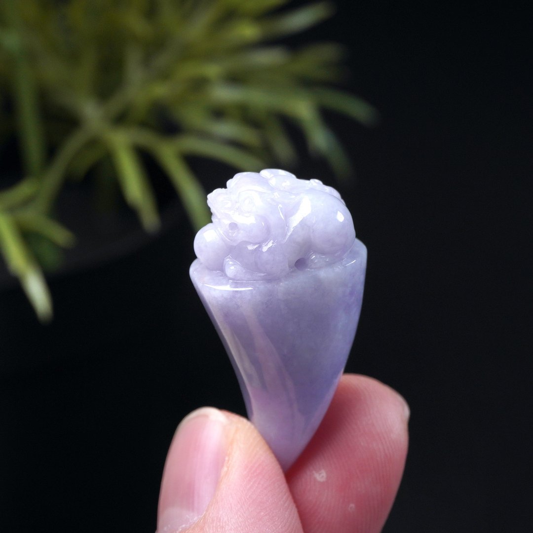 【招财神兽】紫罗兰巧雕貔貅龙牙项链 | 天然缅甸翡翠A货 | 送礼 - 项链 - 玉石 紫色