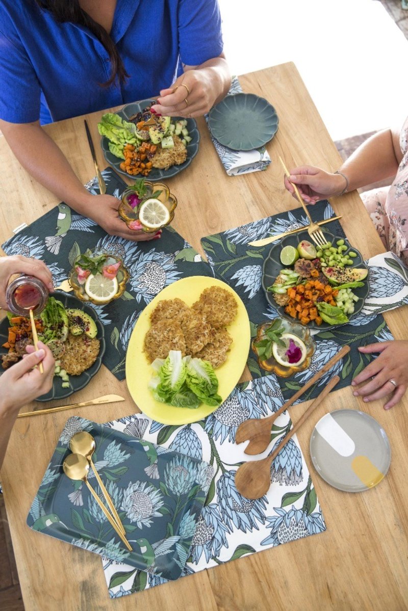 aLoveSupreme双面高磅数棉布餐垫_经典帝王花_蓝色白底/蓝色铁灰 - 餐垫/桌巾 - 棉．麻 