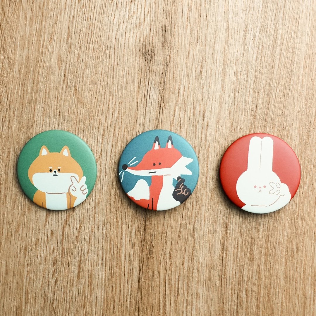 Say Yeah 胸章  44mm - 白兔 / 柴犬 / 狐狸 - 徽章/别针 - 其他金属 红色