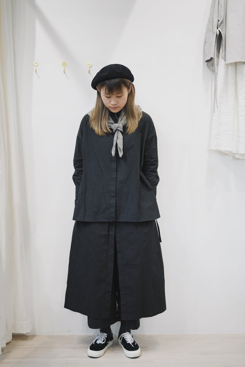 侧绑绳上衣-黑 - 女装上衣 - 棉．麻 黑色