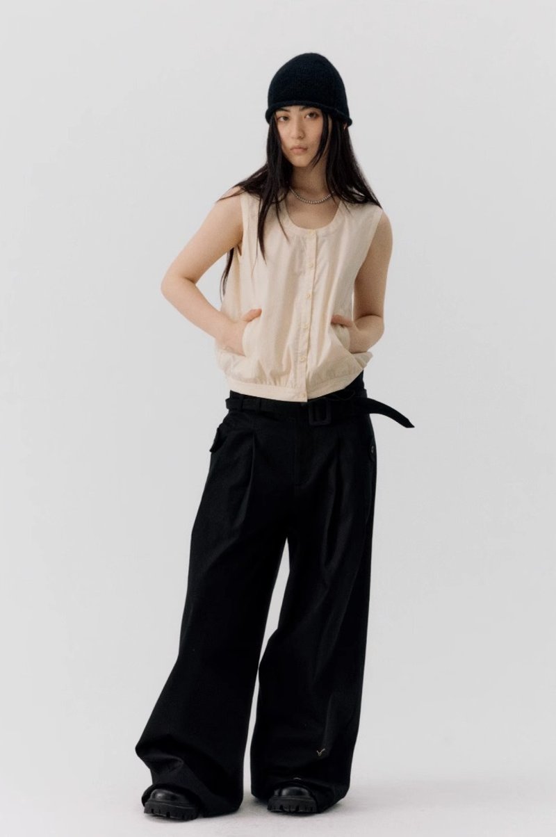 日系复古 条纹无袖开扣背心 - 女装背心 - 其他材质 黄色