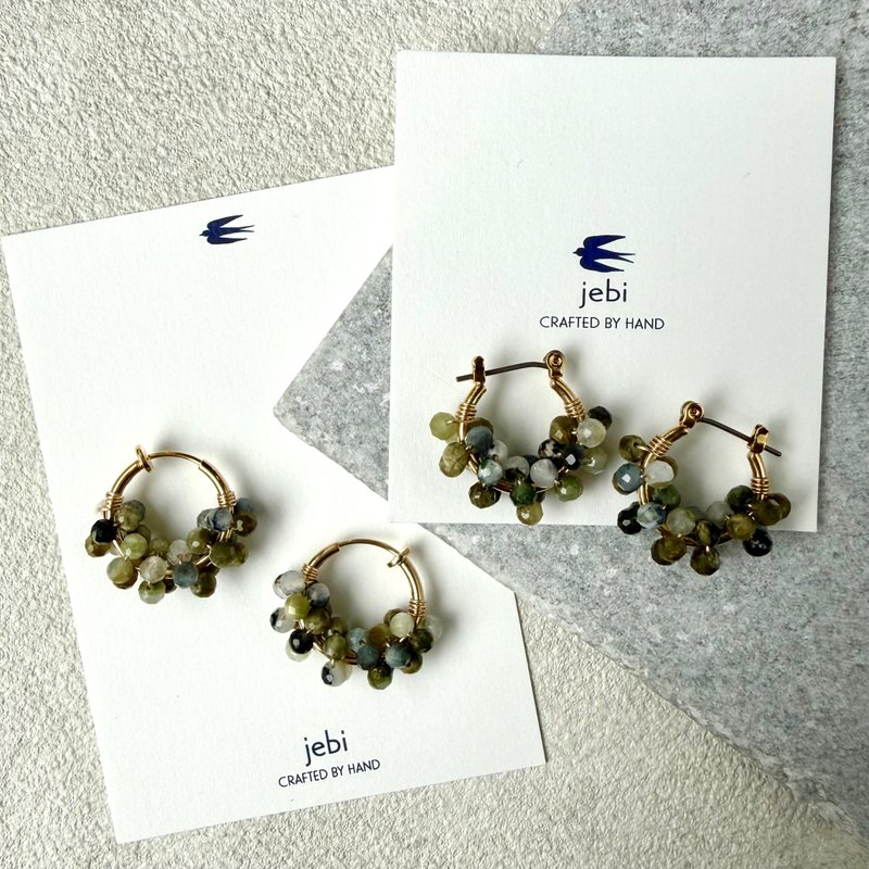 秋冬绿色系 串珠圆圈耳钉/耳夹 绿碧玺 ( 电光石 ) - 耳环/耳夹 - 半宝石 绿色