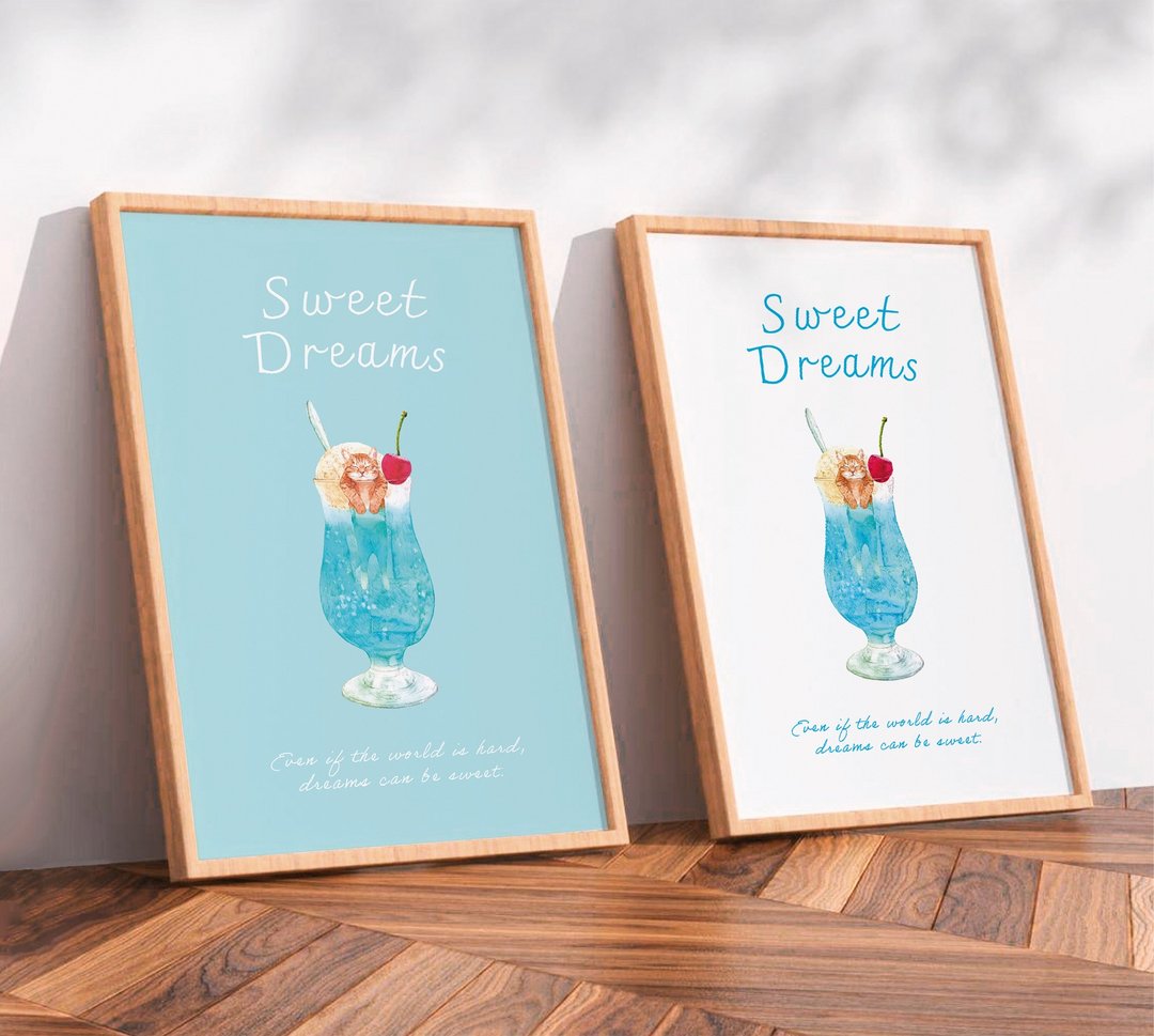 SWEET DREAMS_猫与奶油苏打 / 原创海报 / A4 或 A3 尺寸 - 海报/装饰画/版画 - 塑料 白色
