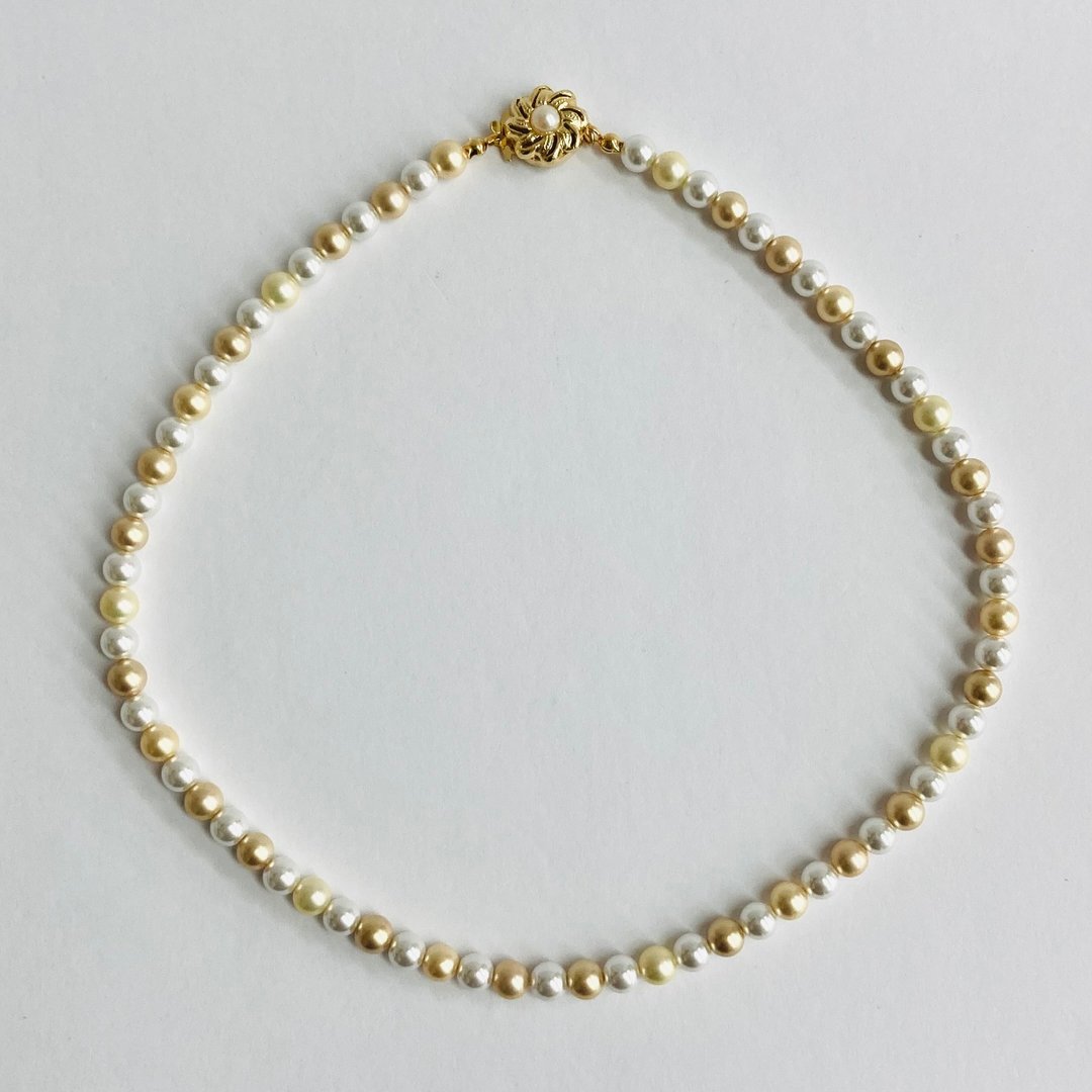 玻璃珠宝混色项链 / 6mm 约 43cm / 黄色 x 金色混搭 / 日本制造 - 项链 - 玻璃 黄色