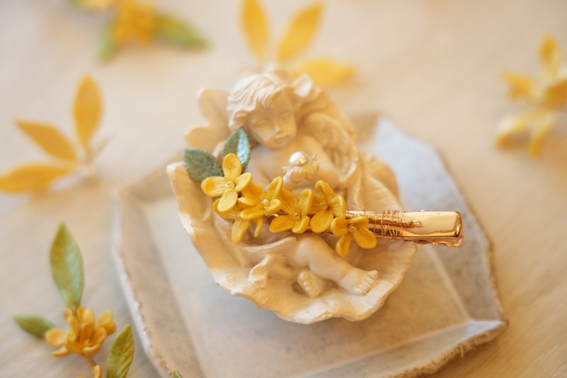 软陶桂花饰品 木樨花发夹可改发饰 有两款可以选择 请私信设计师 - 耳环/耳夹 - 陶 橘色