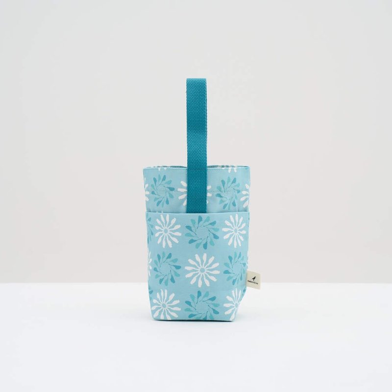 日日小提袋/乌秋圈圈/海洋绿 - 随行杯提袋/水壶袋 - 棉．麻 蓝色