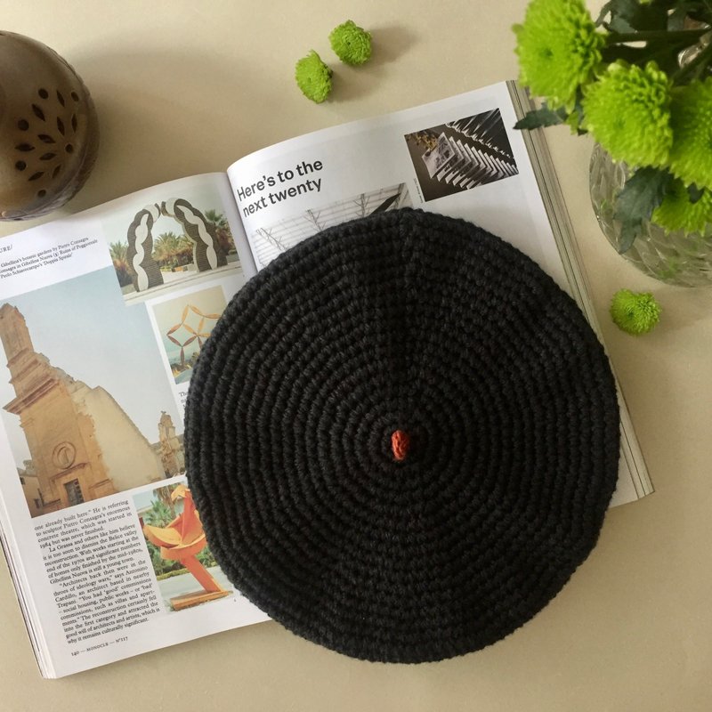 双面手工钩织贝蕾帽子  |  有机棉  |  深炭灰色 - 帽子 - 棉．麻 灰色