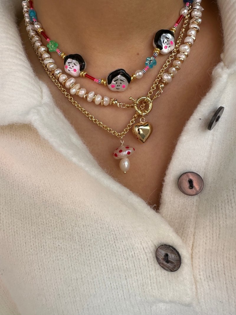 新年礼物日式 相朴 手绘 珍珠 和风颈链 - 项链 - 珍珠 多色