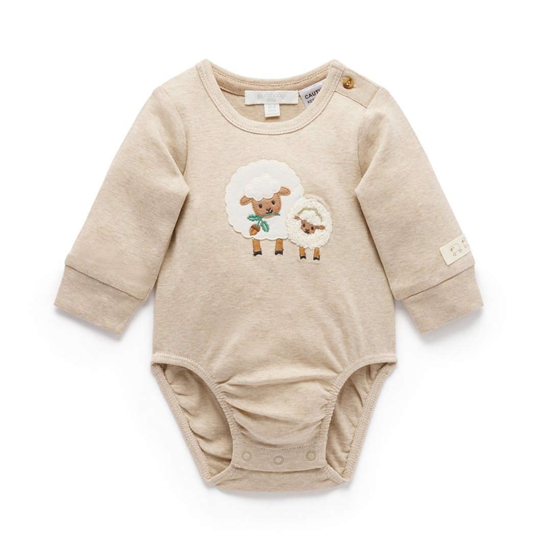 澳洲Purebaby有机棉婴儿包屁衣/新生儿 连身衣 棕色绵羊 - 包屁衣/连体衣 - 棉 