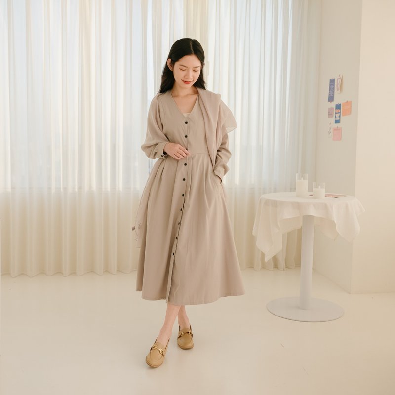 经典鞋款・秋冬必备 席恩 微跟乐福鞋 奶茶 - 其他女款皮鞋 - 真皮 卡其色