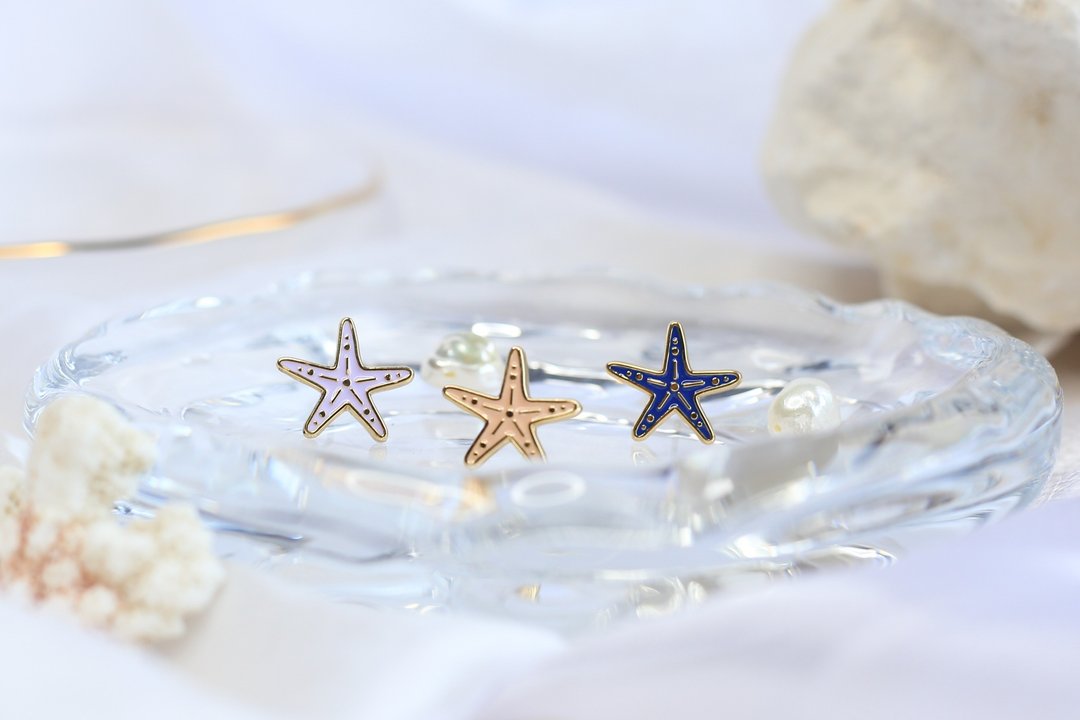 海星 Starfish 海洋生物 夹式耳环 手工饰品 生日礼物 纸盒包装 - 耳环/耳夹 - 珐琅 多色