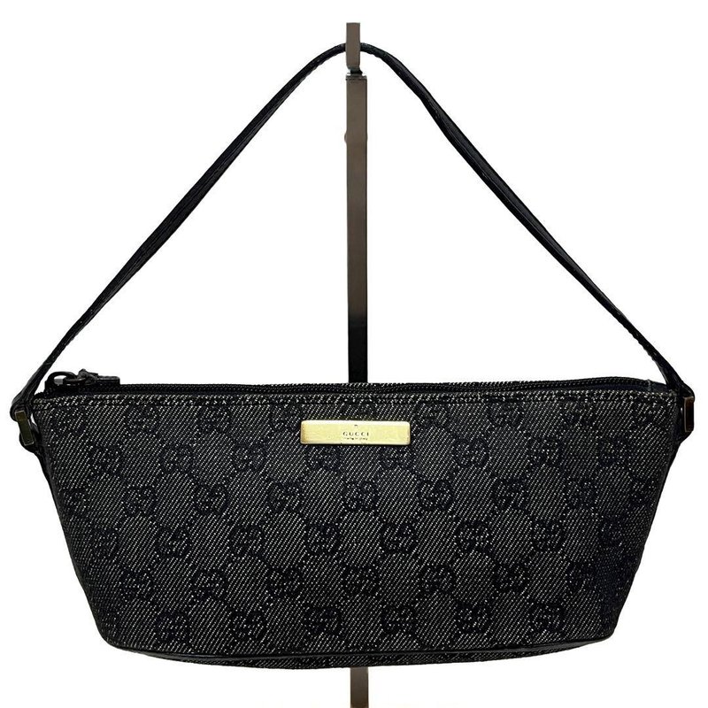 正品 GUCCI 古驰 配件包 GG缇花 丹宁帆布 皮革 黑色 二手 - 化妆包/杂物包 - 其他材质 黑色