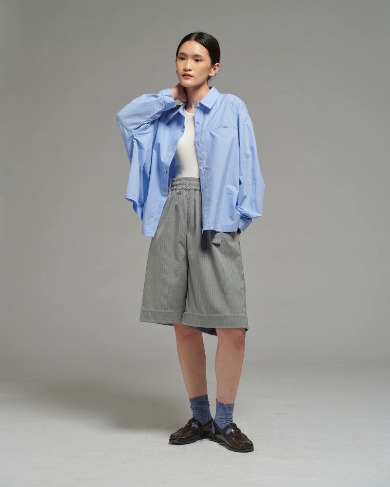 Unisex: 不对称衬衫 (Placid Blue) - 女装衬衫 - 棉．麻 蓝色