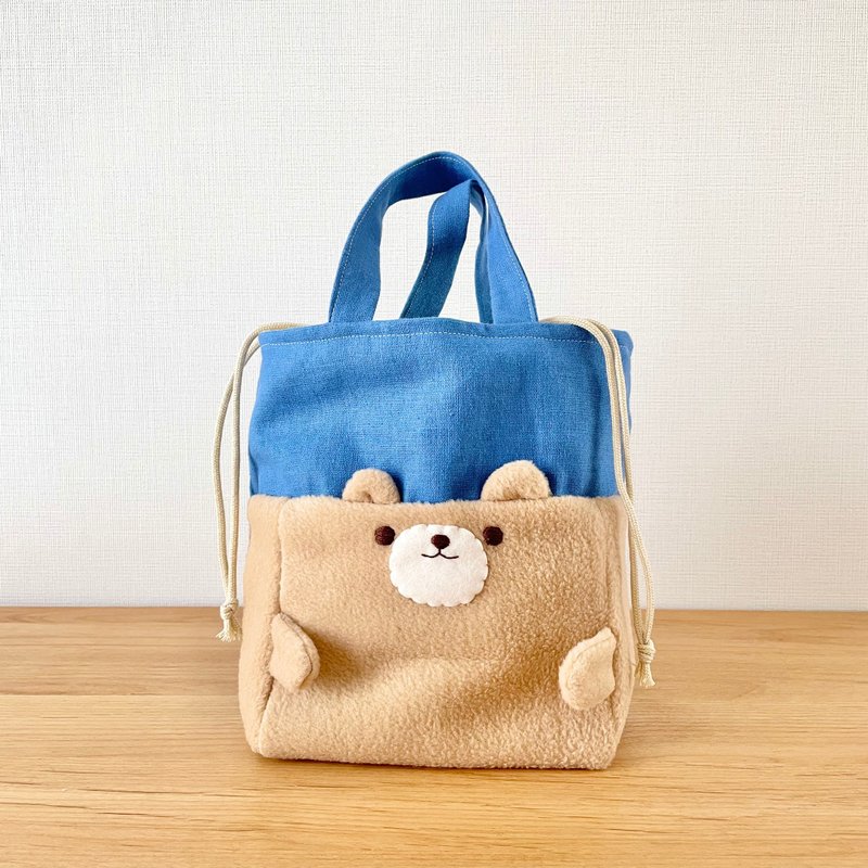 如同绒毛玩偶般，蓬松柔软的熊熊束口袋包 - 化妆包/杂物包 - 棉．麻 蓝色