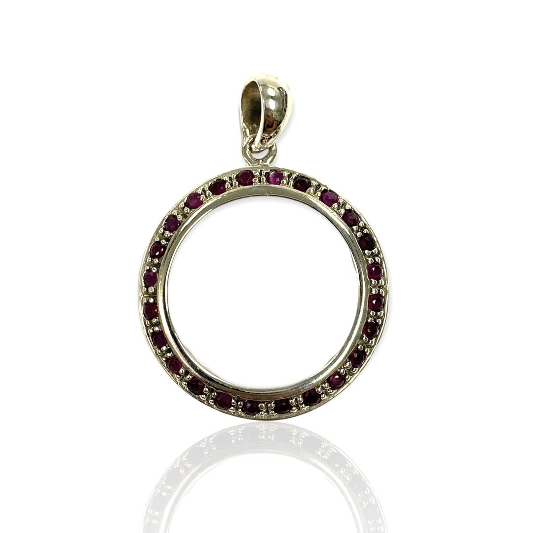 Victorian Style Magnifying Glass Loop Pendant Ruby Stone 925 Sterling Silver - 其他 - 纯银 银色