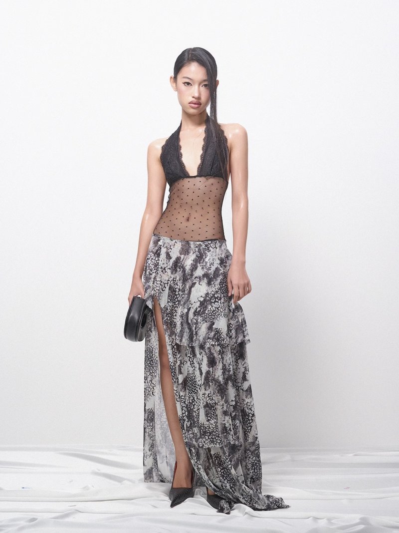 迷纹 蕾丝波点度假风连身裙 - 洋装/连衣裙 - 其他材质 