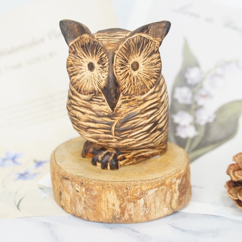 肖楠角鸮木雕猫头鹰-原创 - 摆饰 - 木头 咖啡色