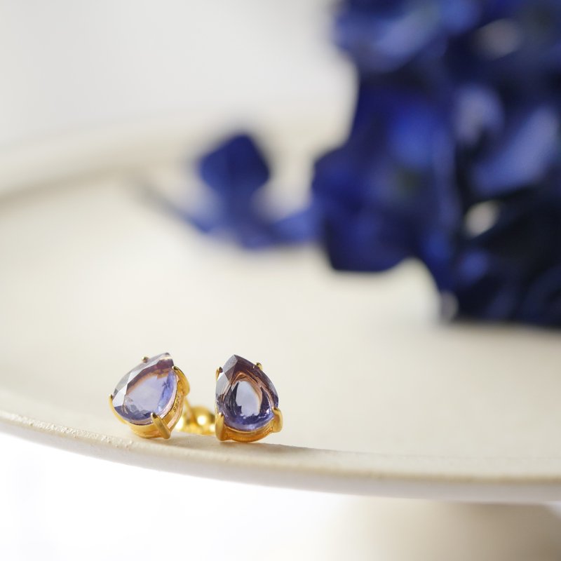 光照变色 | 变色萤石花瓣耳环/耳夹 玫瑰金/银色 绣球花 水滴 - 耳环/耳夹 - 其他金属 蓝色