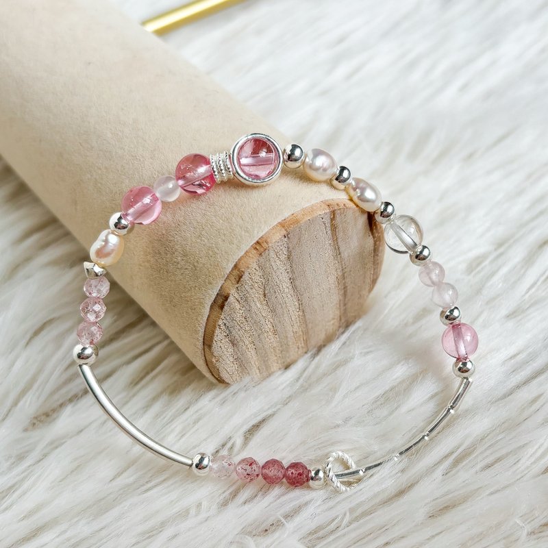 - 银樱 - 友谊之石—11月生日石—纯银水晶手链.粉托帕石.草莓晶 - 手链/手环 - 纯银 粉红色