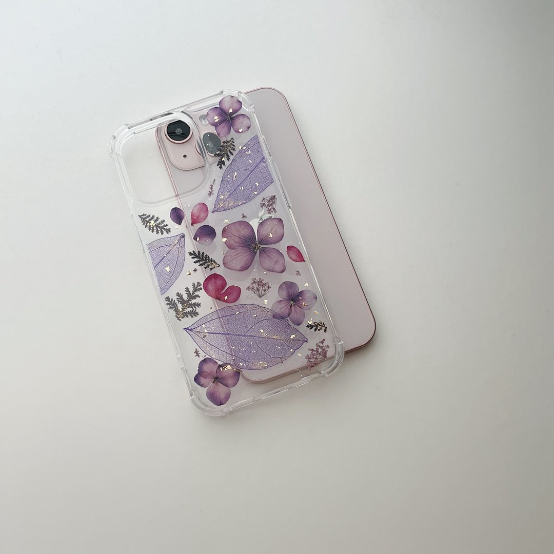新版 紫醉 押花 手机壳 IPhone 14 押花手作手机壳 - 手机壳/手机套 - 植物．花 紫色